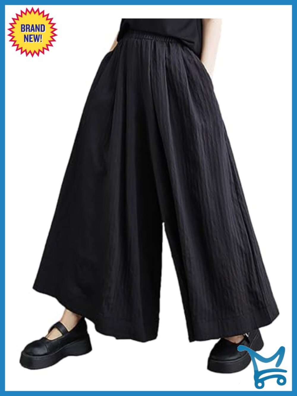 Womens Wide Leg Pant Skirt Culotte Cotton Polyester High Rise Pull On Ankle